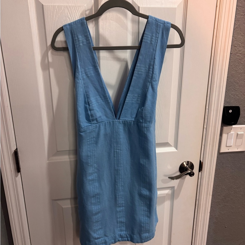 Free People Gorgeous Plunging Neckline Blue Dress